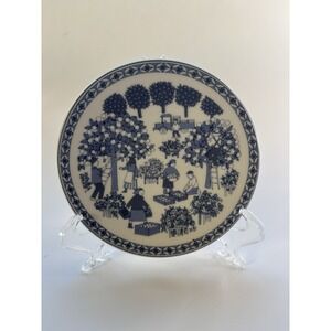 Arabia Finland Syksy Autumn Plate Raija Uosikkinen Blue White Harvest Scene 4.5"